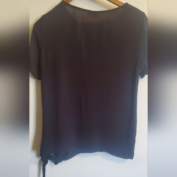 Twik short sleeve crew neck darted Side Tie small black professional top - Picture 3 of 4